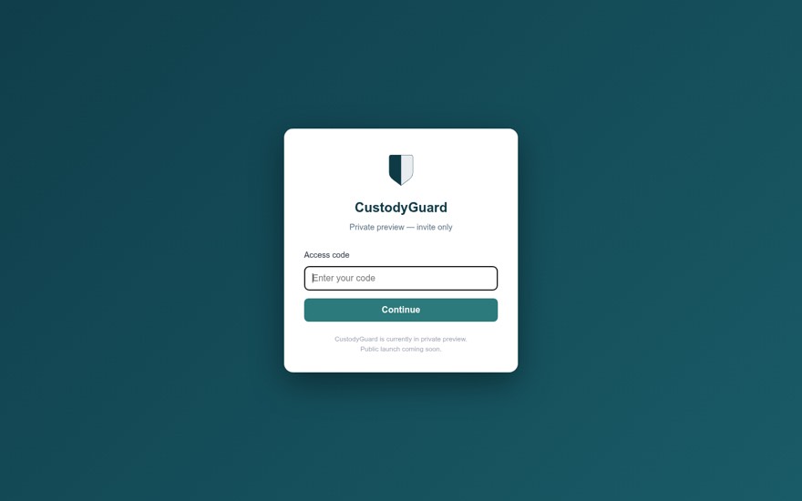 CustodyGuard sign-in screen